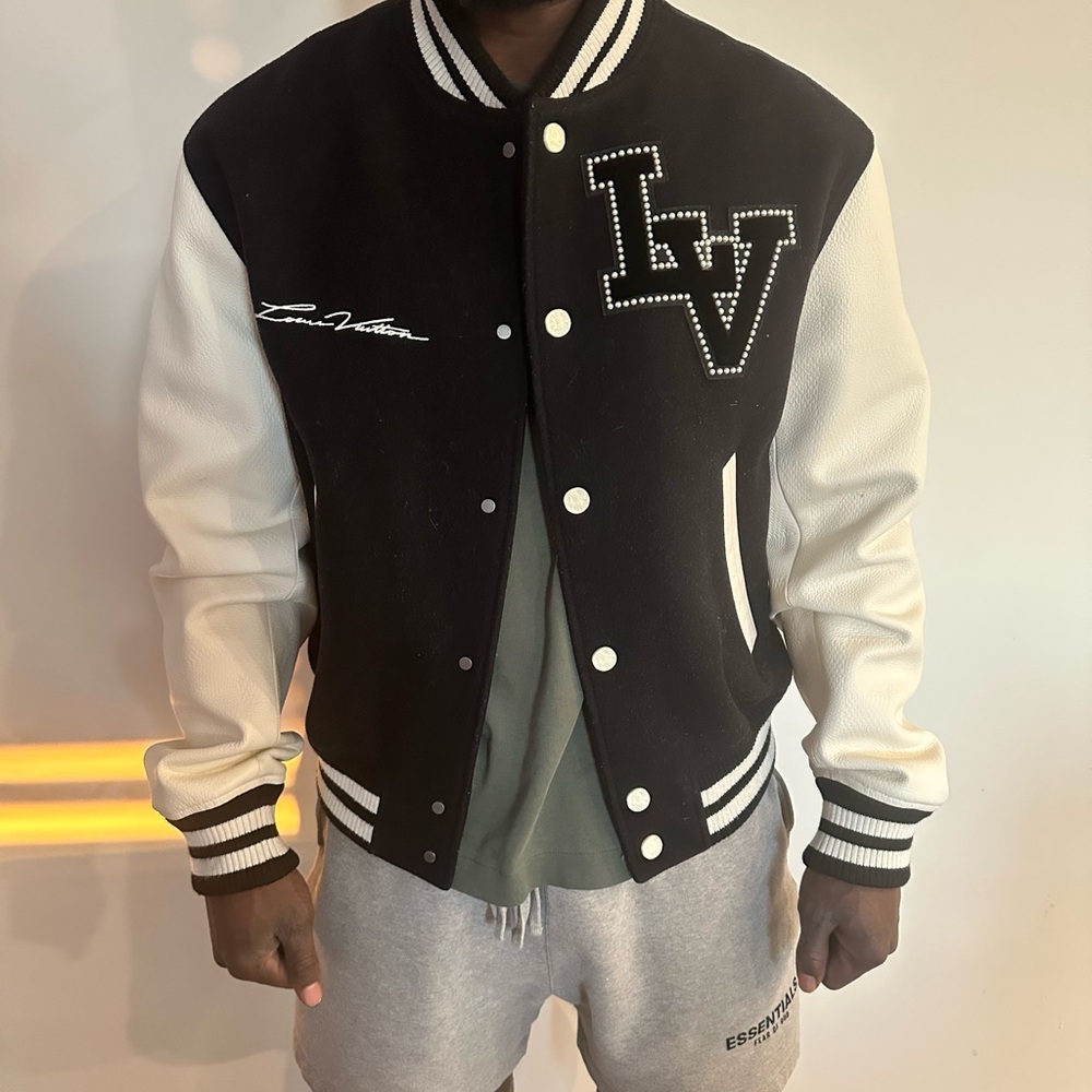 Louis Vuitton Black and White Signature Varsity Blouson Jacket